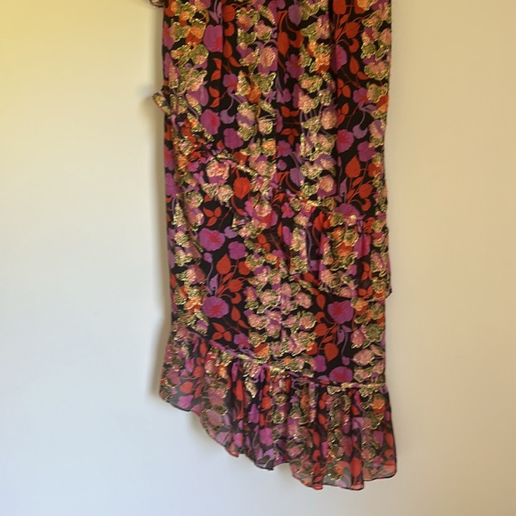 Saloni - Black w/ Pink, Orange & Gold Floral Print Maxi Dress Size 4 - Picture 9 of 14
